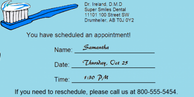 Dental Appointment Card